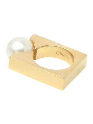 Bague DARCEY carré en laiton doré et perle blanc ivoire Prix boutique 390€ Taille 56 — photo 2