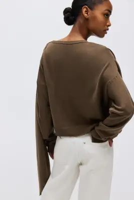 Pull avec détail façon écharpe - Taupe foncé — photo 3