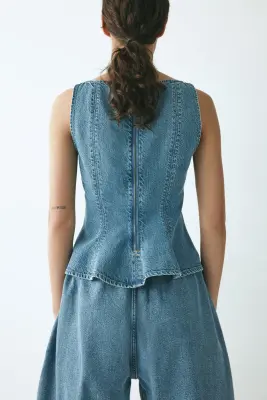 Top péplum en denim - Bleu denim — photo 3