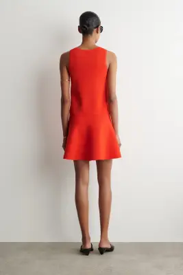 ROBE COURTE TRAPÈZE EN MAILLE - MANDARINE — photo 3