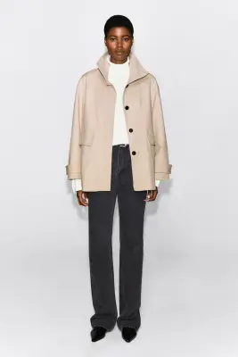 VESTE EN SERGÉ DE COTON À COL CHEMINÉE - BEIGE CLAIR — photo 2