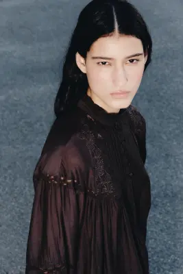 Robe tunique avec dentelle - Marron foncé — photo 2