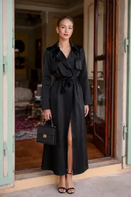 Cameron Satin Trenchcoat - Black — photo 1