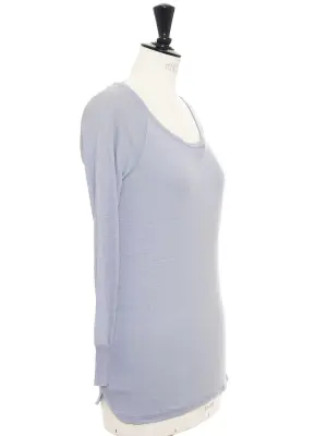 Top manches longues col rond en lin bleu mauve Taille S — photo 2