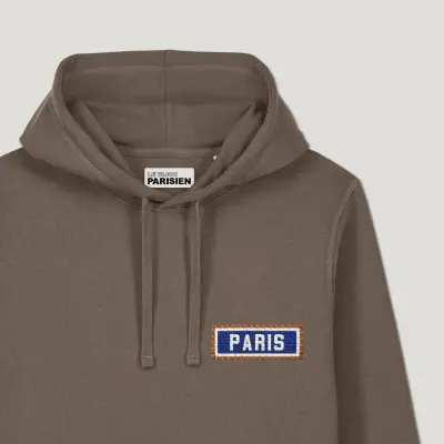 SWEAT SHIRT CAPUCHE COTON BIO BRODÉ - PARIS - CHOCOLAT — photo 3