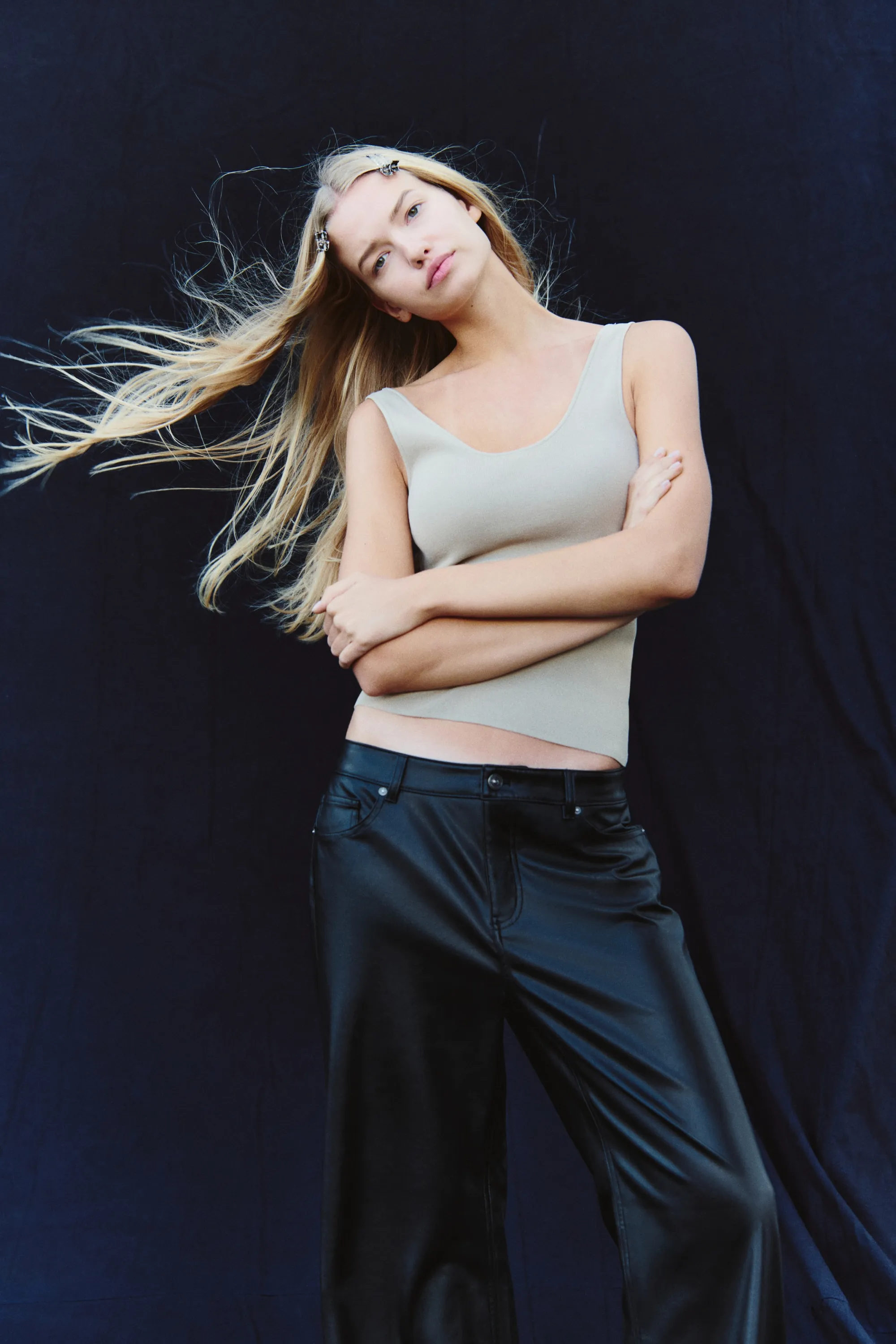 Pantalon baggy en tissu enduit - Noir