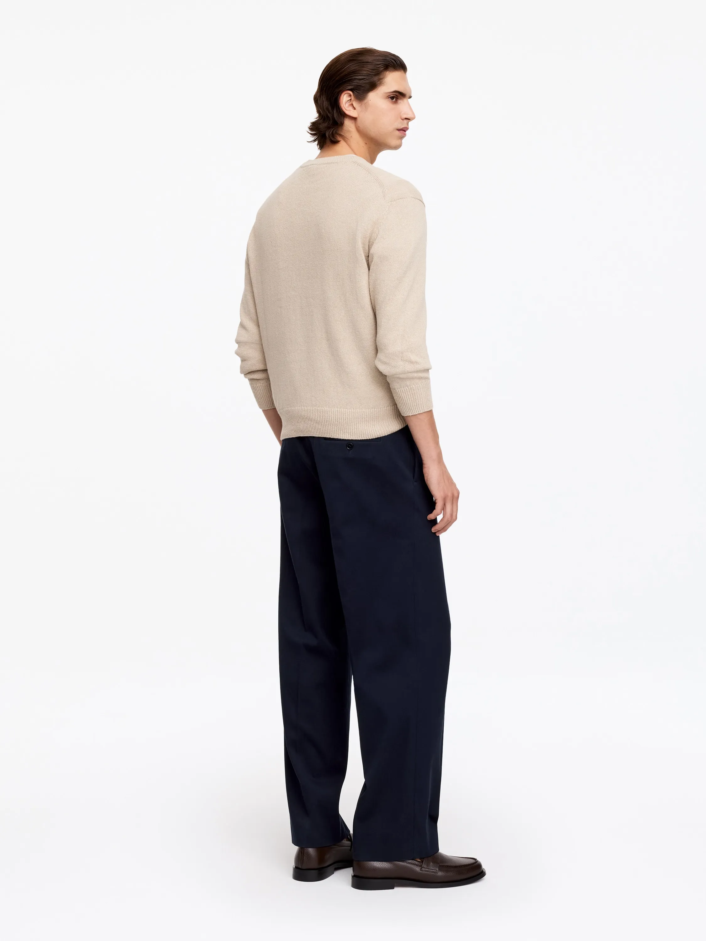 Pantalon large habillé en coton - Bleu foncé