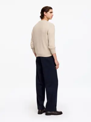 Pantalon large habillé en coton - Bleu foncé — photo 1