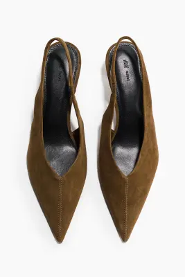 Escarpins en cuir avec talon kitten heel - Vert kaki — photo 1