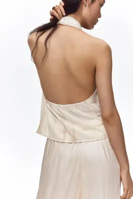 Top dos nu avec détail torsadé - Beige clair/marbré — photo 2