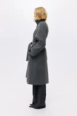 Manteau avec ceinture à nouer - Gris foncé chiné — photo 4