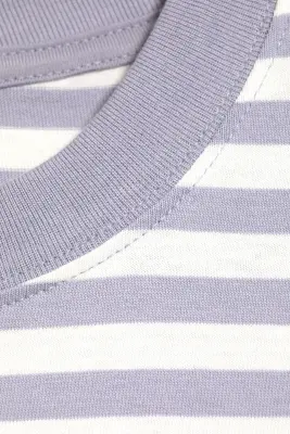 T-shirt oversize carré - Rayé Blanc/Lilas Poudré — photo 3