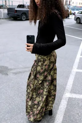 Pantalon ballon taille basse - Vert Kaki - Imprimé Floral — photo 2