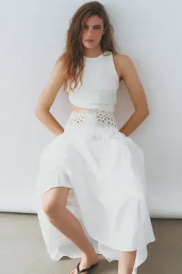 Jupe en coton avec dentelle - Blanc — photo 2