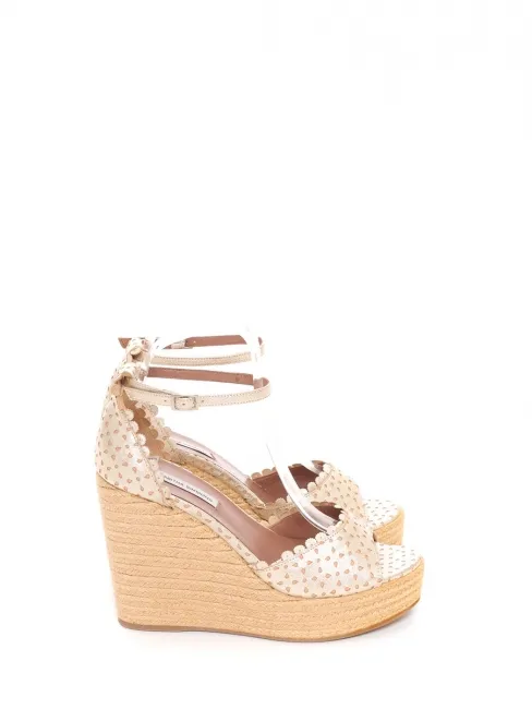 Sandales compensées HARP en cuir fleuri doré Prix boutique $545 Taille 38,5