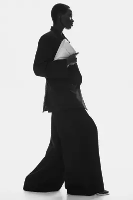 Pantalon avec ceinture et détails plissés - Noir — photo 3