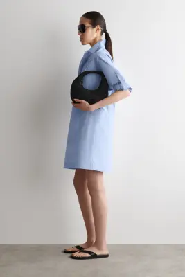ROBE-CHEMISE MANCHES COURTES EN POPELINE DE COTON - BLEU — photo 1