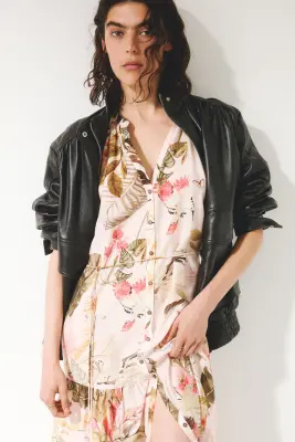Robe midi avec ceinture à nouer - Rose clair/fleuri — photo 1