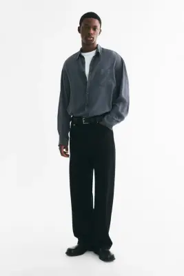 Chemise Relaxed Fit en lin mélangé - Gris foncé — photo 1