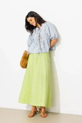 Jupe midi évasée rayée Femme — photo 2