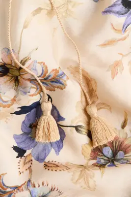 Robe imprimée avec détail à nouer - Beige clair/fleuri — photo 4