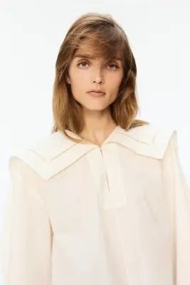 Blouse à col marin en popeline - Crème — photo 3