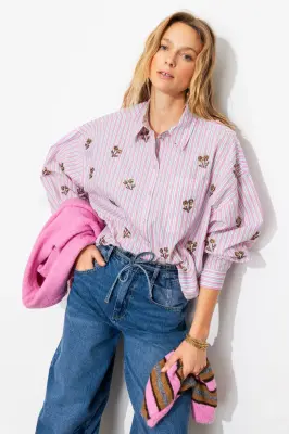Chemise rayée perlée Femme — photo 4
