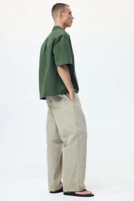 Pantalon Loose Fit en toile de coton - Vert kaki clair — photo 3