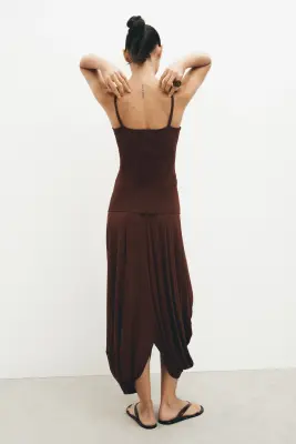 Robe bi-matière avec base à effet boule - Brun rouille — photo 4