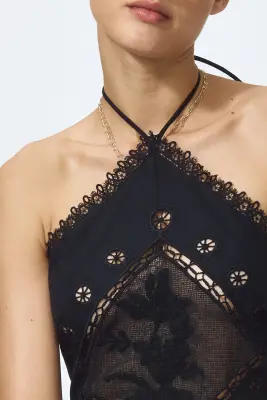 Lace-detail halterneck top - Noir — photo 1