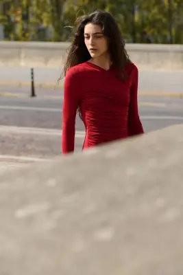 Robe en jersey à effet drapé - Rouge — photo 1