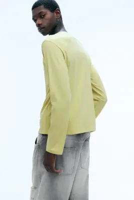T-shirt en coton rétréci à manches longues - Citron vert poudré — photo 2