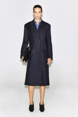 BLAZER LONG CROISÉ EN LAINE - BLEU MARINE — photo 1