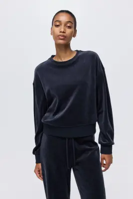 Sweat en velours - Bleu foncé — photo 3
