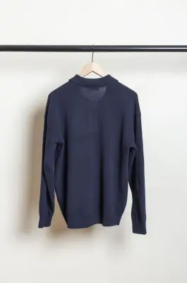 Roberto Collina – Knit LS Skipper Polo Neck Sweater – Navy — photo 4