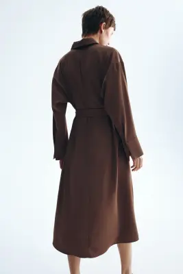 Robe chemise avec ceinture - Marron — photo 3