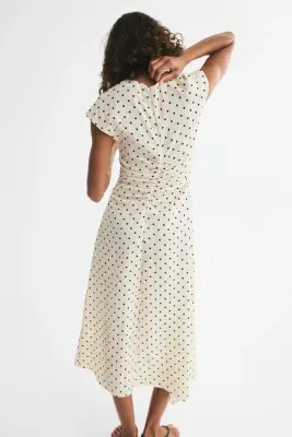 Robe à mancherons avec base en pointes - Crème/pois — photo 2