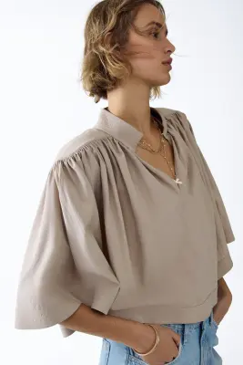 Shoulder-pad cape blouse - Beige ancien clair — photo 2
