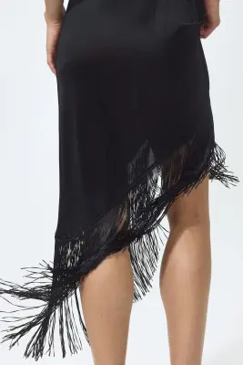 Robe asymétrique à franges - Noir — photo 1