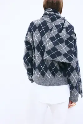Pull avec détail façon écharpe - Gris foncé/motif argyle — photo 2