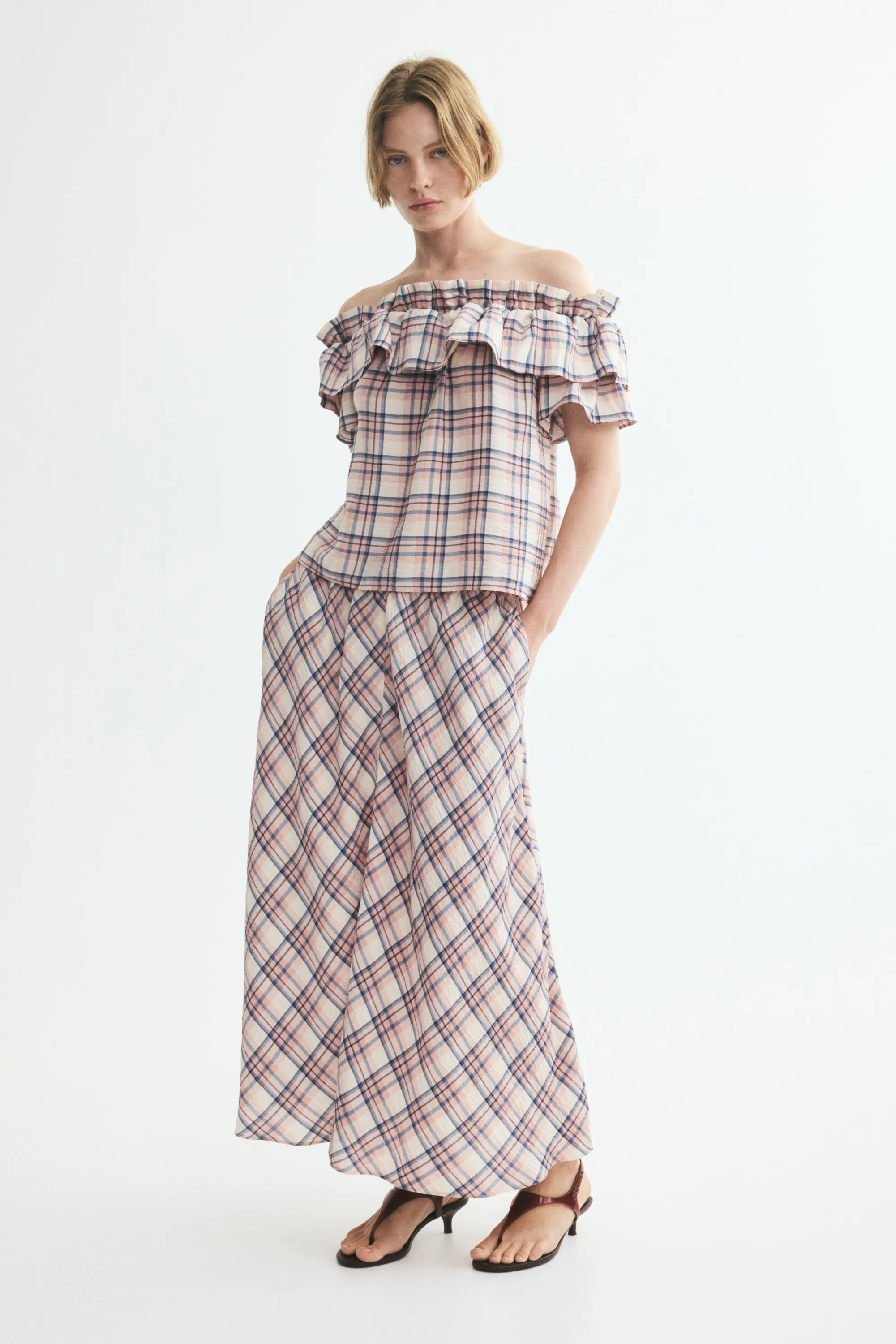Jupe en viscose mélangée - Beige clair/carreaux
