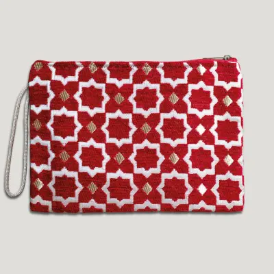 POCHETTE TISSU MAROCAIN - BRODERIE PARIS - INSPIRÉE DU MÉTRO PARISIEN - ROUGE — photo 2