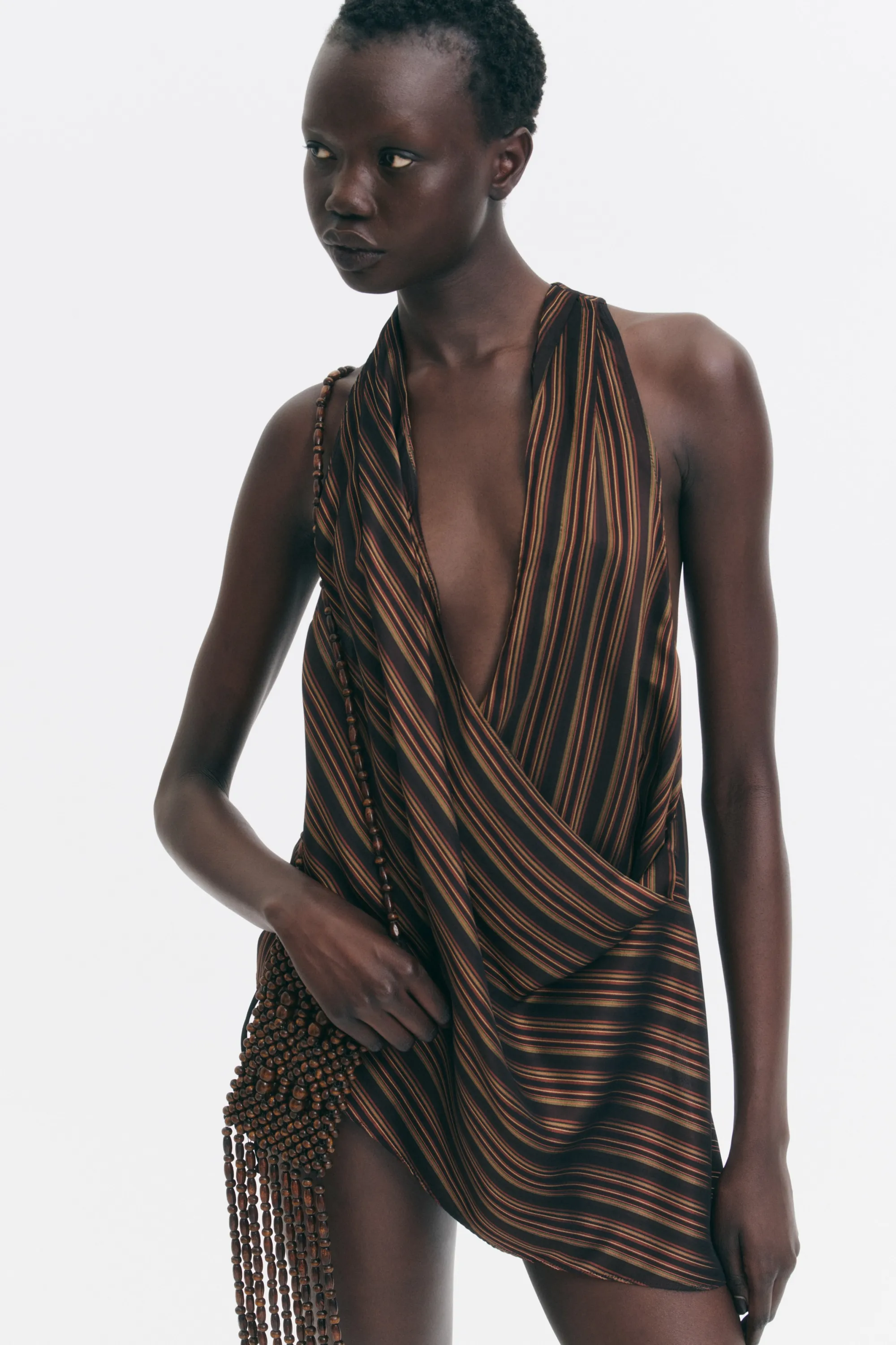 Top croisé en tissu jacquard - Marron foncé/orange vif