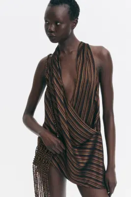 Top croisé en tissu jacquard - Marron foncé/orange vif — photo 1