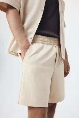 Short Relaxed Fit en interlock - Beige clair — photo 2