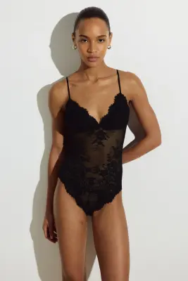 Padded-cup lace thong body - Noir — photo 2