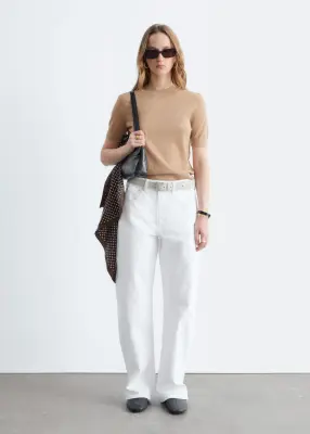 T-shirt en mailles fines - Beige — photo 1