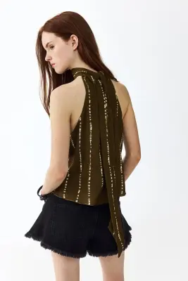 Top dos nu texturé - Vert kaki foncé/batik — photo 3