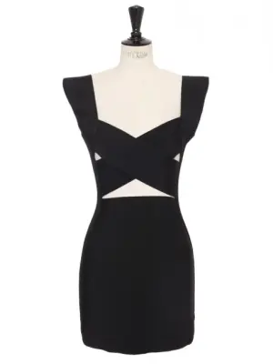 Robe de cocktail mini à bandes stretch noir décolleté et dos nu Prix boutique $1855 Taille XS — photo 1