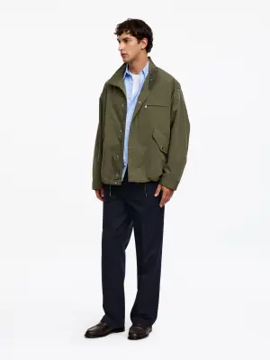 Pantalon large en coton et lin - Bleu foncé — photo 1